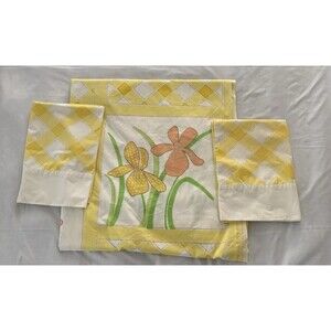 Vintage Utica JP Stevens Yellow Floral Trellis King Flat Sheet 2 Pillowcases *